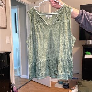True Craft Sage Green Eyelet Tank Top